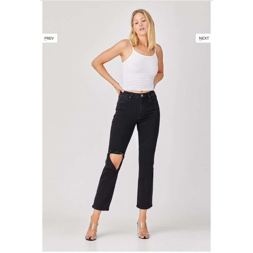 NWT Risen Los Angeles‎ Black Relaxed Distressed Denim Jeans Women Size 15/32 Y2K